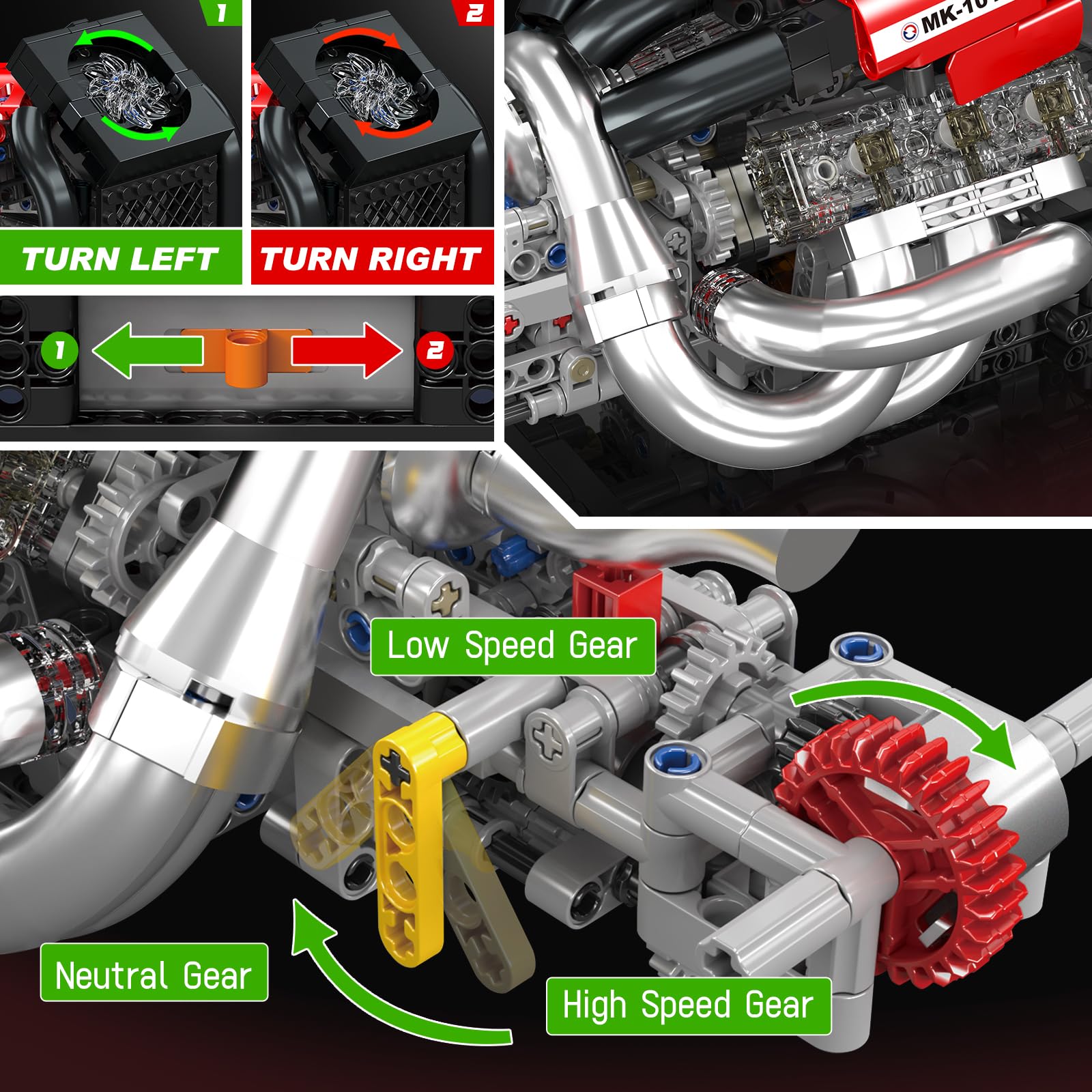 Mould King Racing Car Engine Building Kit, Build Your Own Engine Model Kit that Run, STEM Engineering & Physical Science Experiment Set with Battery