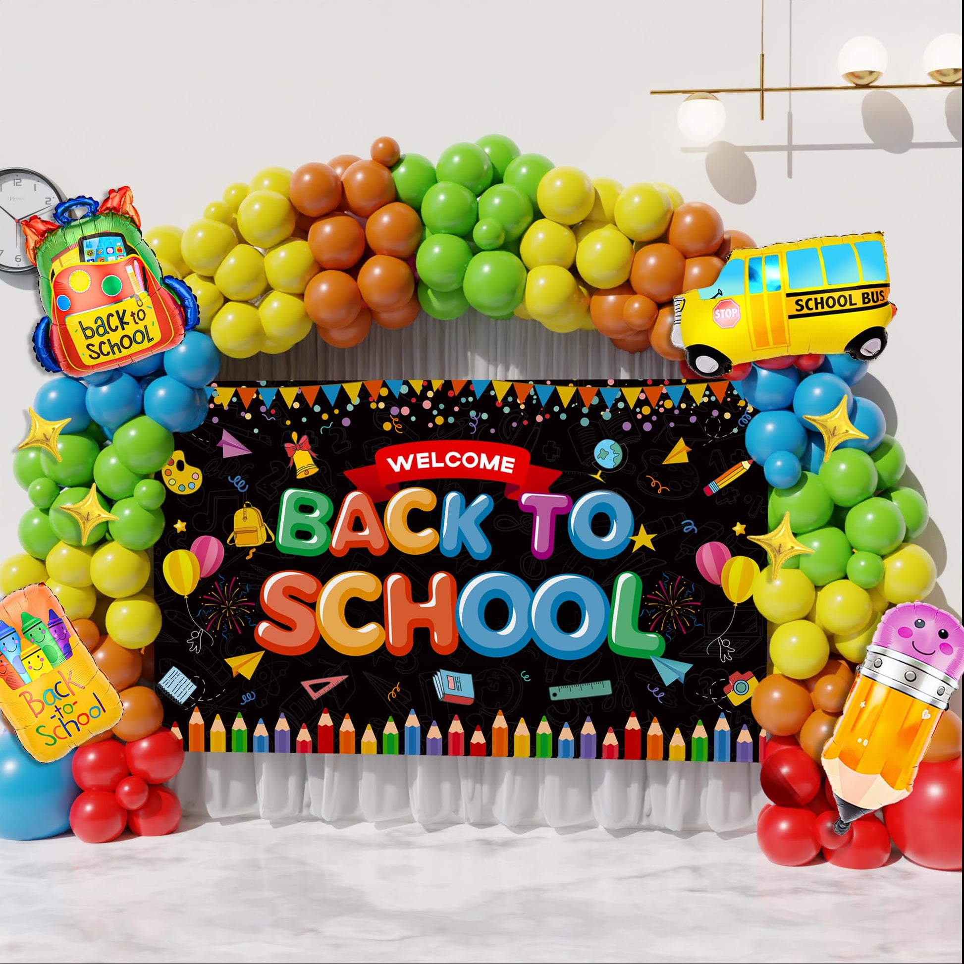 Back to School Decorations, 151PCS Back to School Balloon Garland Arch kit with Large Welcome Back To School Backdrop Banner for First Day of School