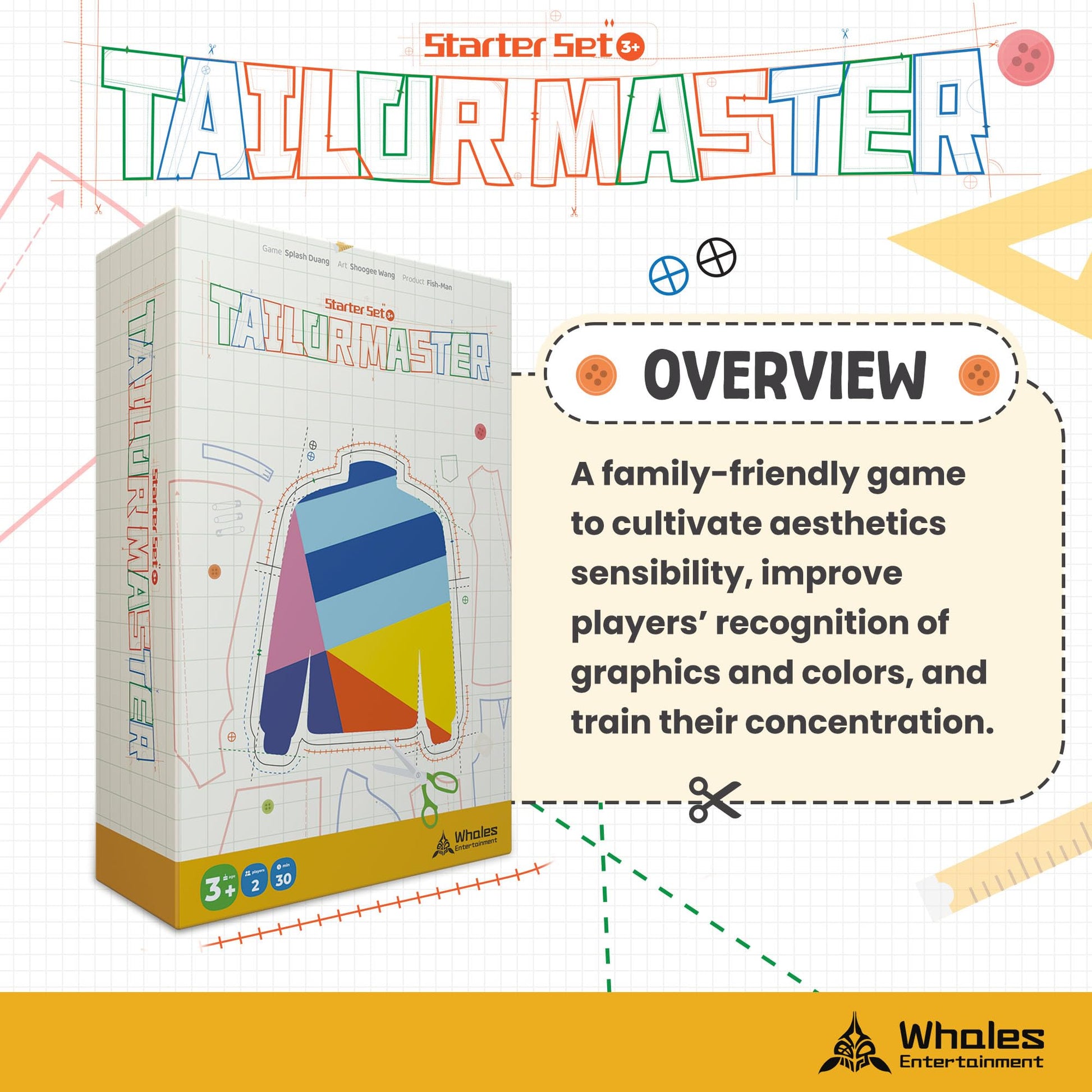 Whales Entertainment |Tailor Master Board Game for Kids 3 +| Family Game Night | Memory Matching Card with Bell Tap| Educational and Fun