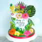 13 PCS Hawaiian Flower Cake Toppers Summer Cake Decoration with Palm Leaves and Hibiscus Flower for Hawaiian Aloha Flamingo Themed Birthday Supplies
