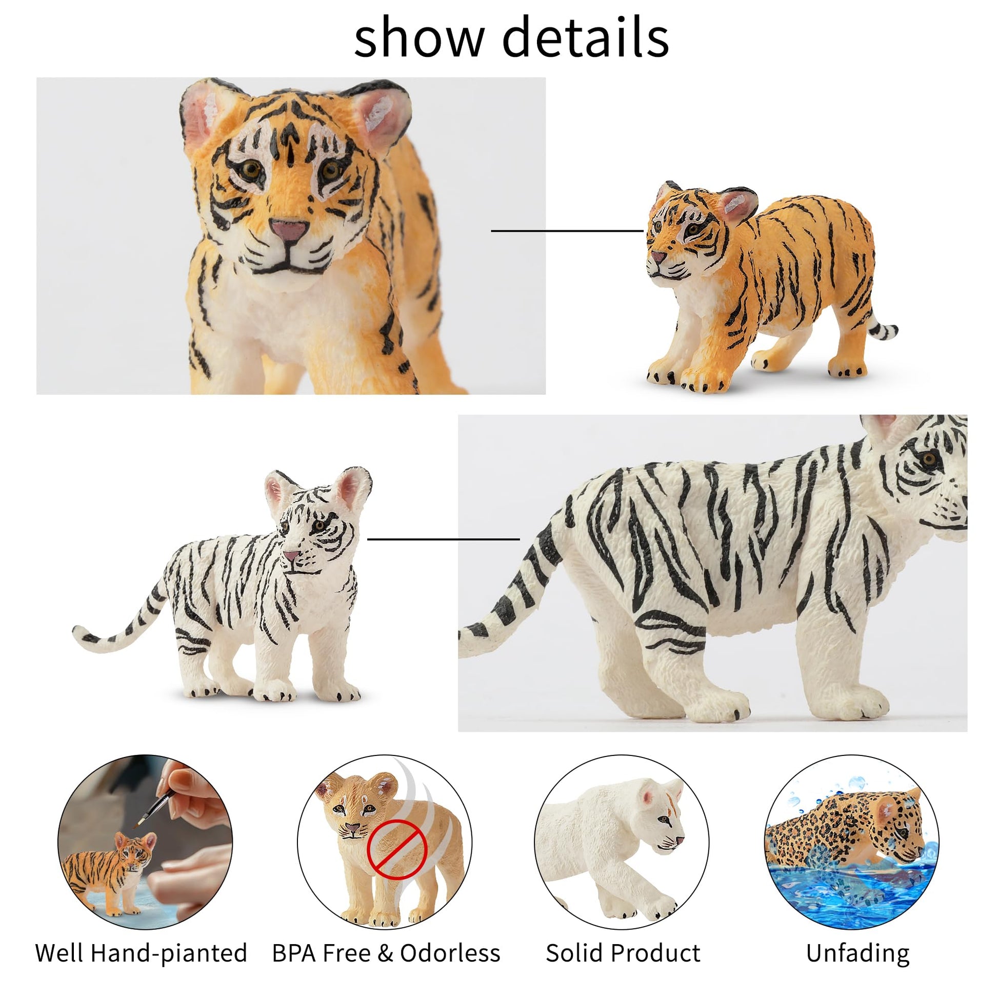 Toymany 12 Safari Animal Figurines, High Emulational Baby Plastic Zoo Animals, Lions Tigers Leopards Figure Toy Set, Easter Eggs Cake Toppers