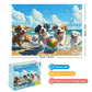 500 Piece Jigsaw Puzzle for Adults, Cute Puppies Playing on Beach with Colorful Ball and Ocean View, Summer Dog Puzzle for Family Game Night and Home