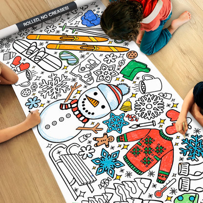 Tiny Expressions Winter Coloring Poster - Rolled, No Creases 30" x 72" Giant Coloring Table Cloth to Color On