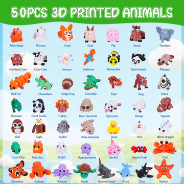 Lufstd 50 Pcs Mini 3D Printed Animals Bulk, Individually Wrapped