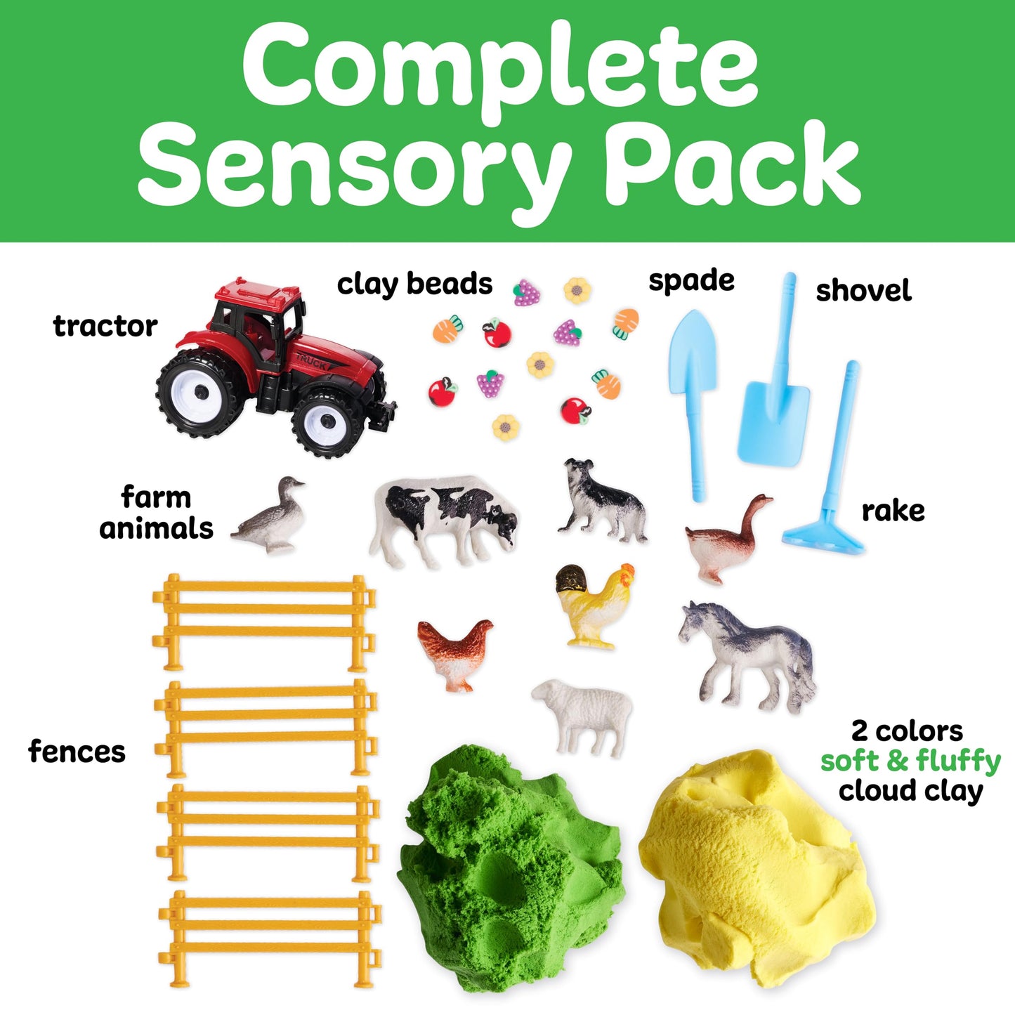 Creativity for Kids Sensory Pack: Farm, Sensory Toys for Toddlers, Pretend Play Farm Animals for Kids, Toddler Travel Toys & Screen Free Summer