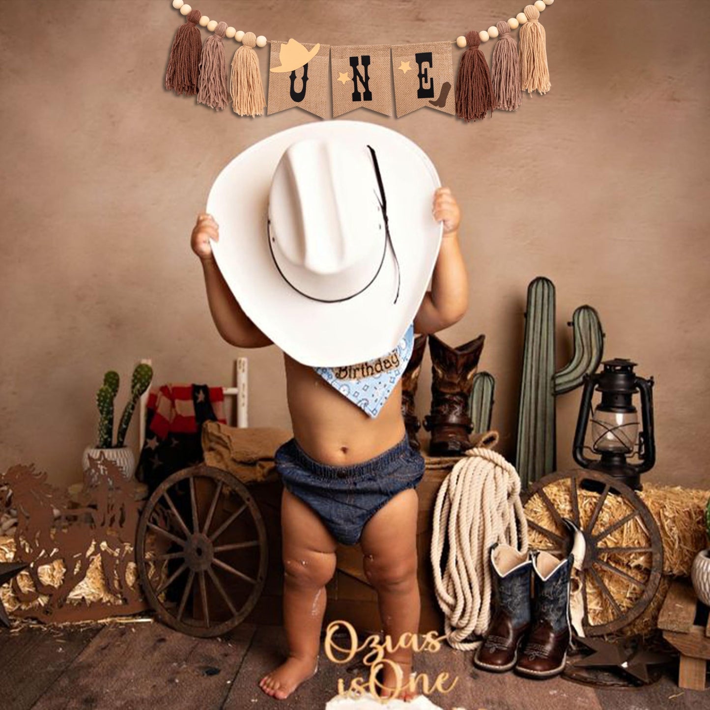 GIOGUK Cowboy First Birthday High Chair Banner My First Rodeo Banner