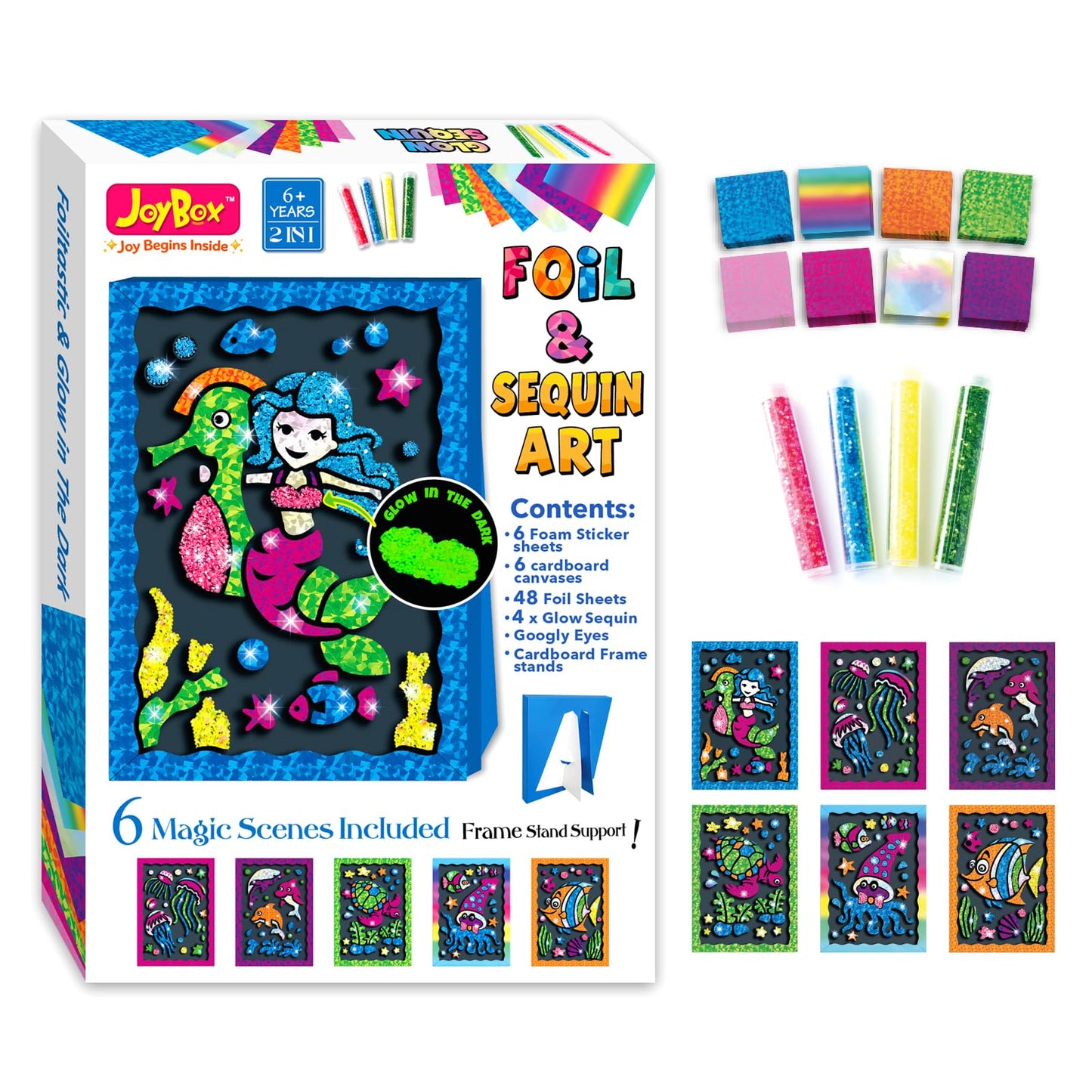JoyBox Foil Art & Glow Sequin Art Craft Kit 2-in-1, Mermaid Luminous Set 6+