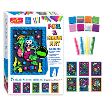 JoyBox Foil Art & Glow Sequin Art Craft Kit 2-in-1, Mermaid Luminous Set 6+