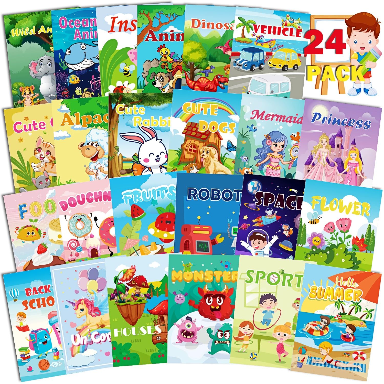 Aannanl 24 Mini Coloring Books Suitable for Kids Ages 2-4 and 4-8,Small Party Gifts,Bulk Birthday Gifts,Gift Bag fillers Include