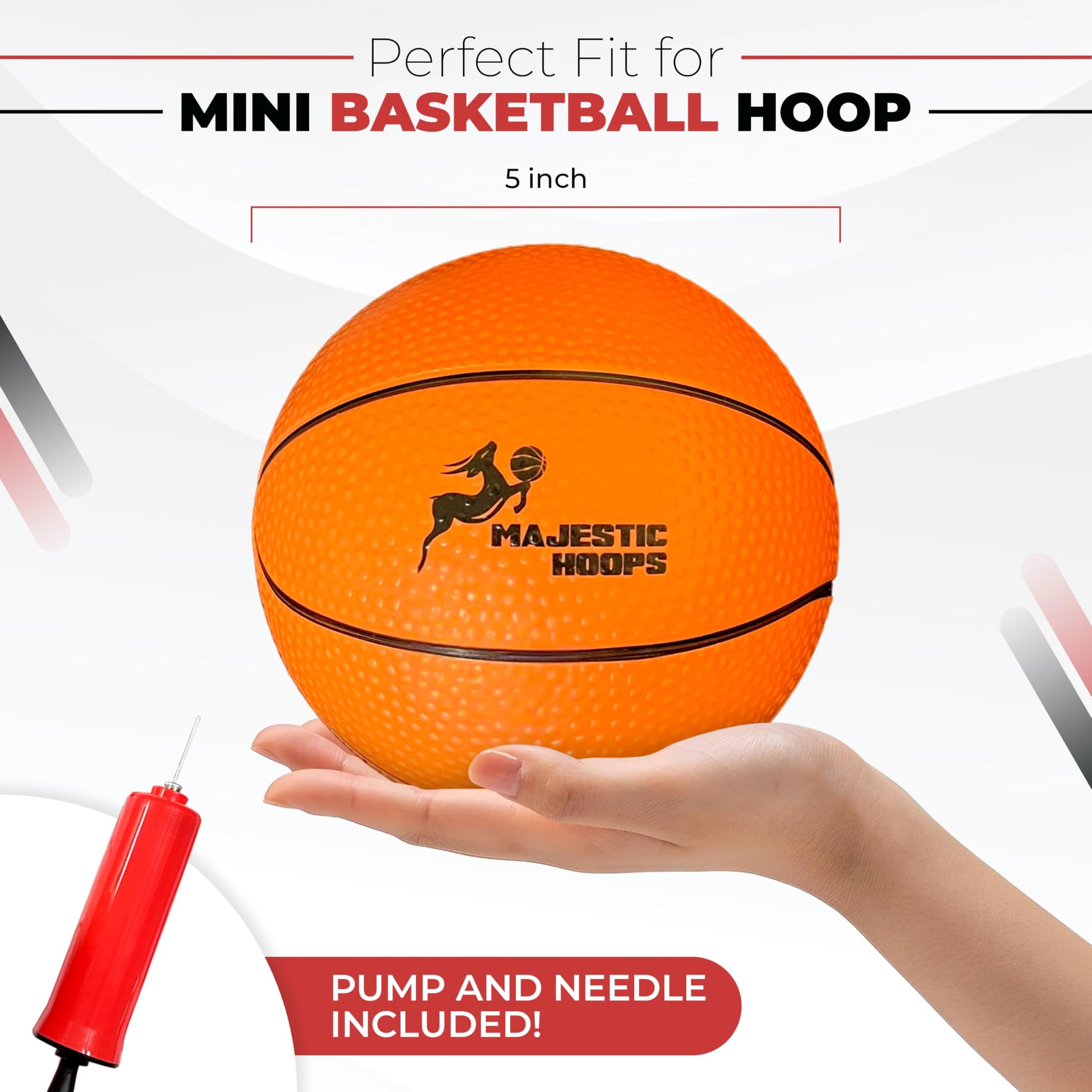Majestic Hoops Mini Basketballs - 4 Pack of 5” Mini Basketballs with Pump - Replacement Balls for Over-the-Door Hoops - Ideal for Indoor Play