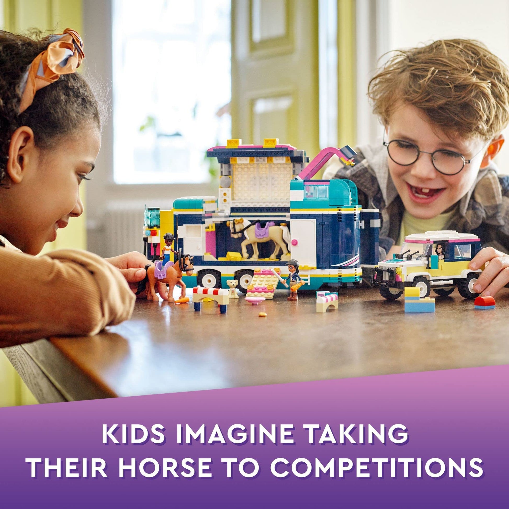 LEGO Friends Horse Show Trailer 41722, Horse Toy for 8 Plus Year Old Girls and Boys with 2 Horses, SUV Car and Riding Accessories, Animal Playset,