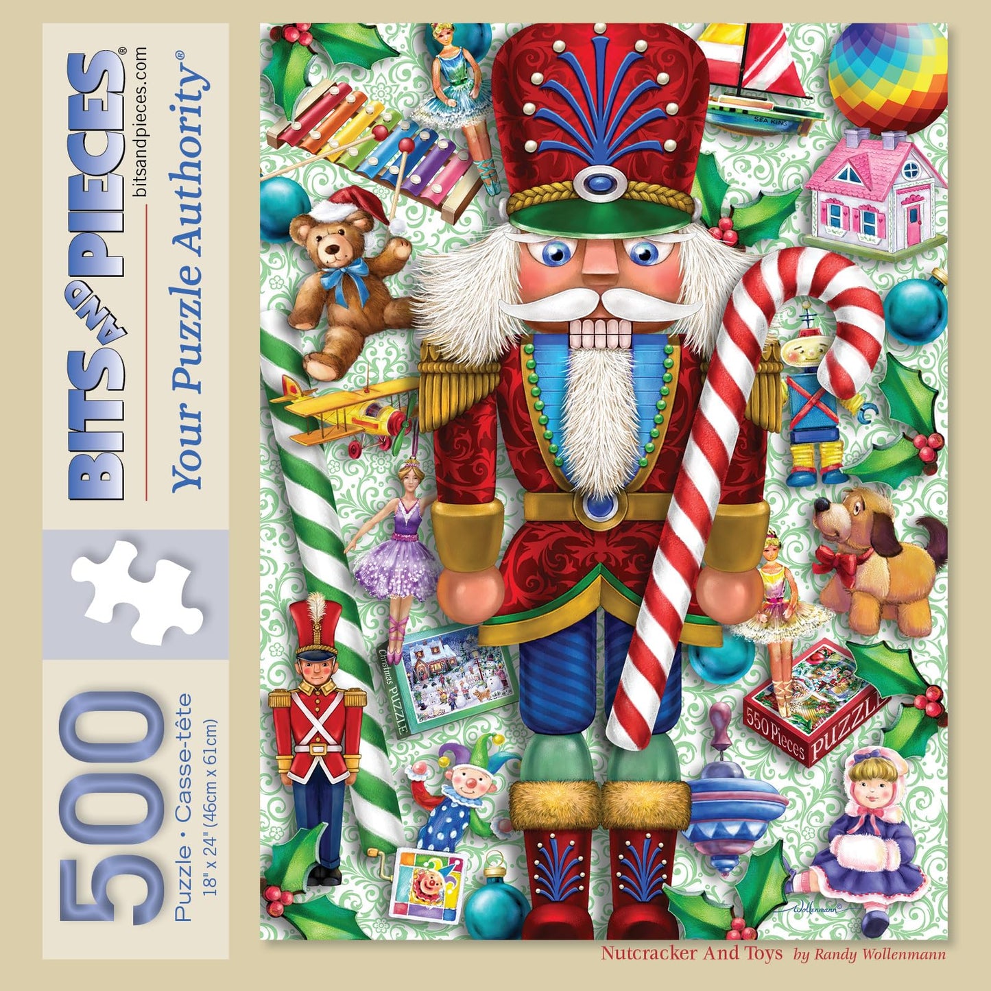 Bits and Pieces - Large 500 Piece Jigsaw Puzzle for Adults - Nutcracker and Toys' - Christmas Holiday Jigsaw Puzzle by Artist Randy Wollenmann