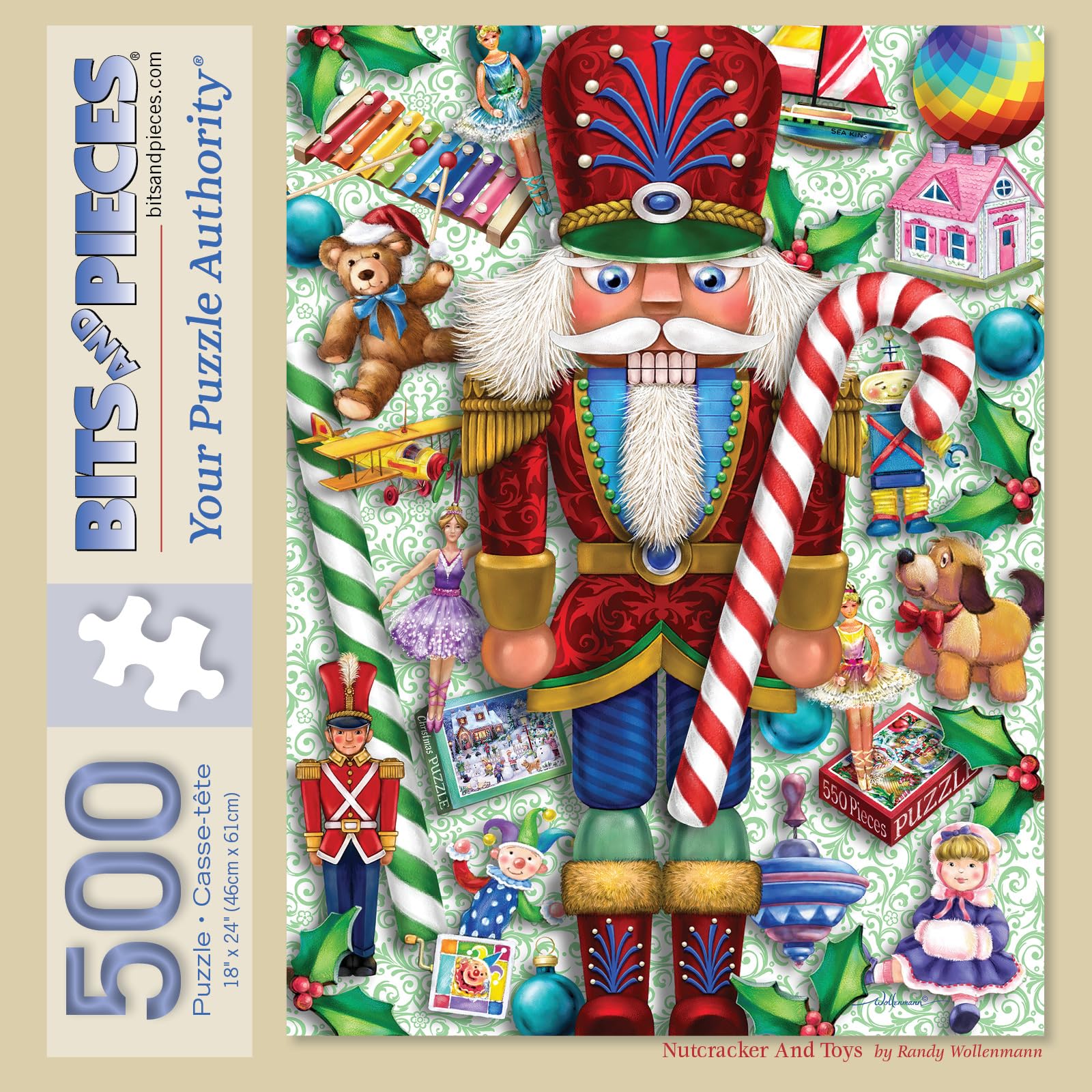 Bits and Pieces - Large 500 Piece Jigsaw Puzzle for Adults - Nutcracker and Toys' - Christmas Holiday Jigsaw Puzzle by Artist Randy Wollenmann