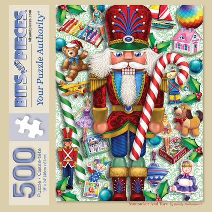 Bits and Pieces - Large 500 Piece Jigsaw Puzzle for Adults - Nutcracker and Toys' - Christmas Holiday Jigsaw Puzzle by Artist Randy Wollenmann