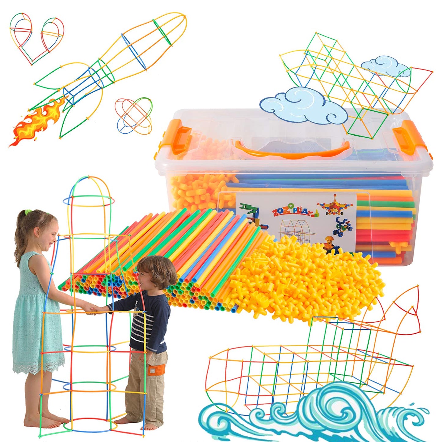 ZOZOPLAY Straw Constructor STEM Building Toys 800 Piece Straws and Connectors Building Sets Colorful Motor Skills Interlocking Plastic Engineering