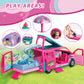 Dollhouse Camping RV Playset for Girls - Kids Camper Van Toy with Slide, Pool, Tent, BBQ Grill & Doll Accessories - Pretend Play Outdoor Adventure Toy
