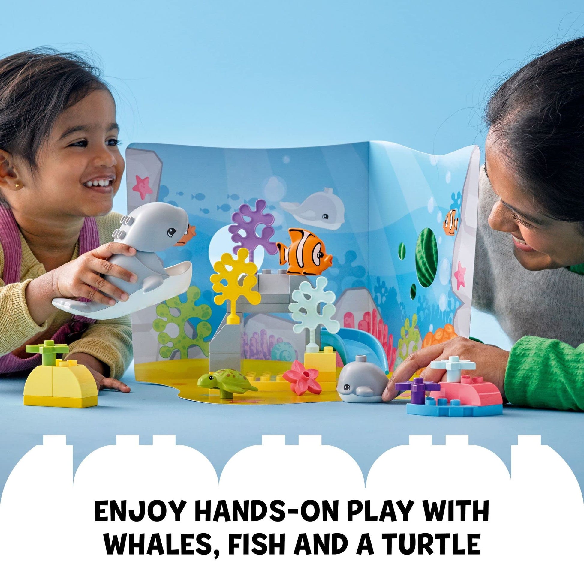 LEGO DUPLO Wild Animals of The Ocean Set 10972, with Whale and Turtle Sea Animal Figures & Playmat, Educational Toys with Fun Colors for Toddlers 2