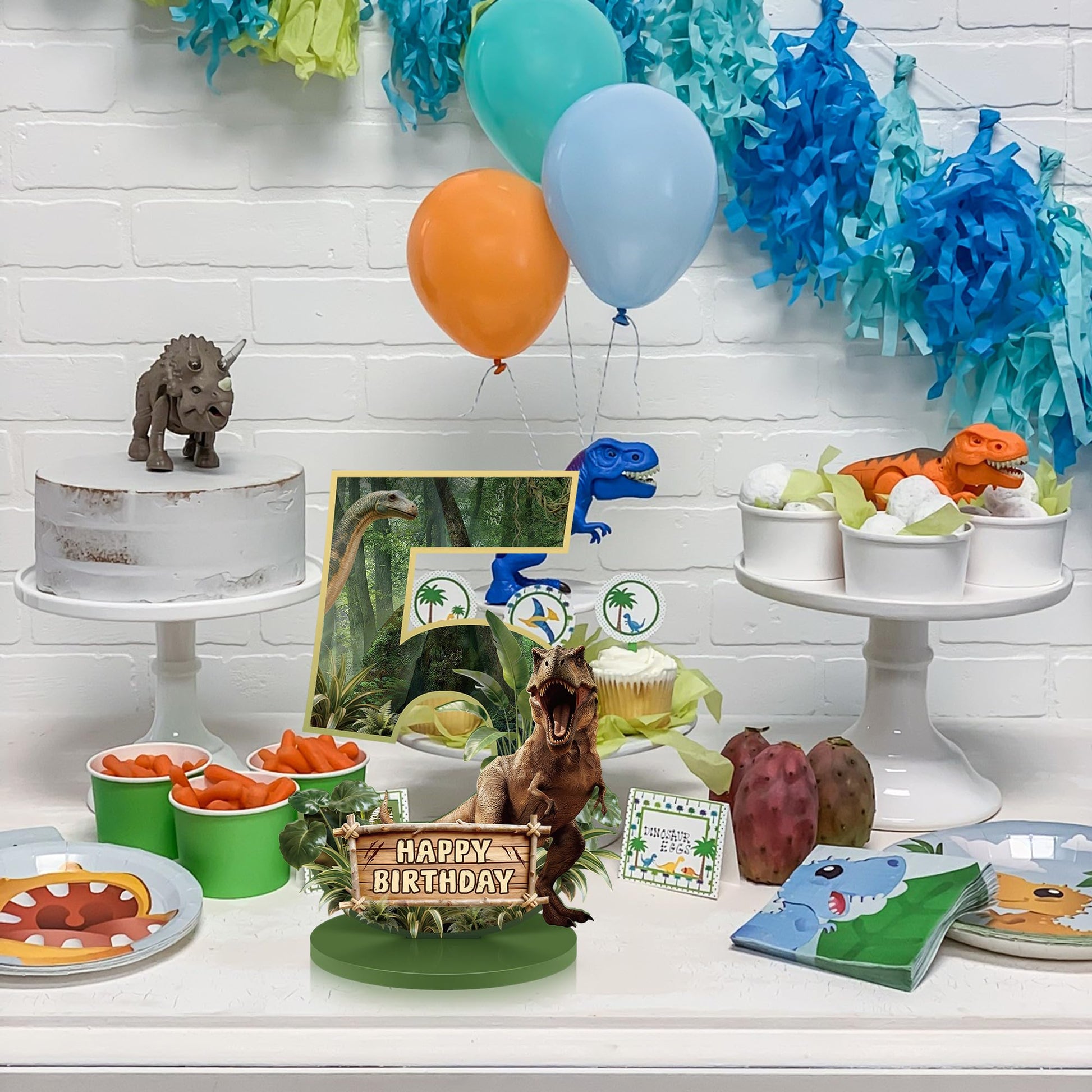Dinosaur Table Decorations, Dinosaur Centerpieces for 5th Birthday Decorations for Boys Dino Theme Number Sign Party Supplies Photo Props (Number 5)