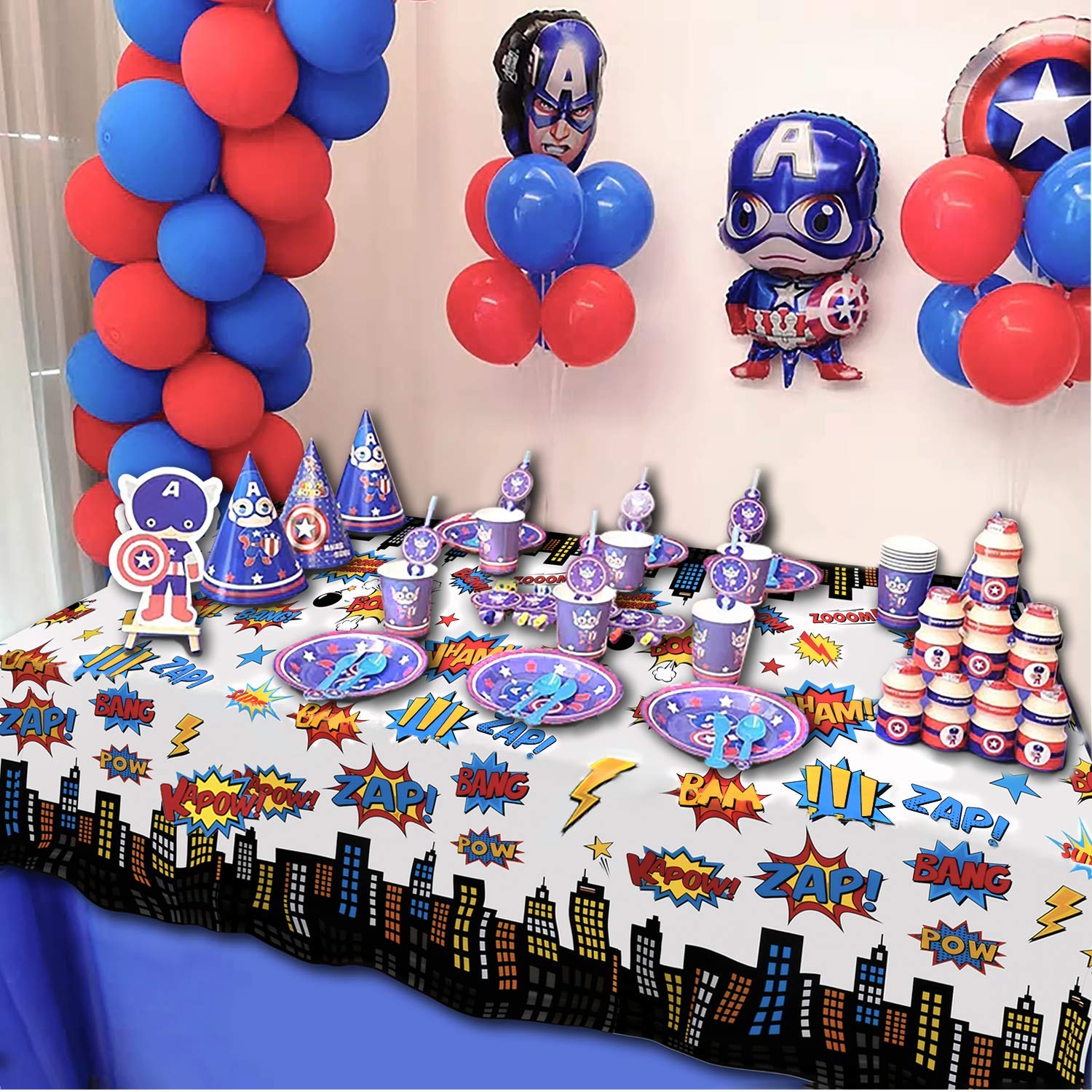 Lcoor 5 Pack Superhero Plastic Table Cover,43" x 71" Superhero Tablecloths Party Supplies Decorations