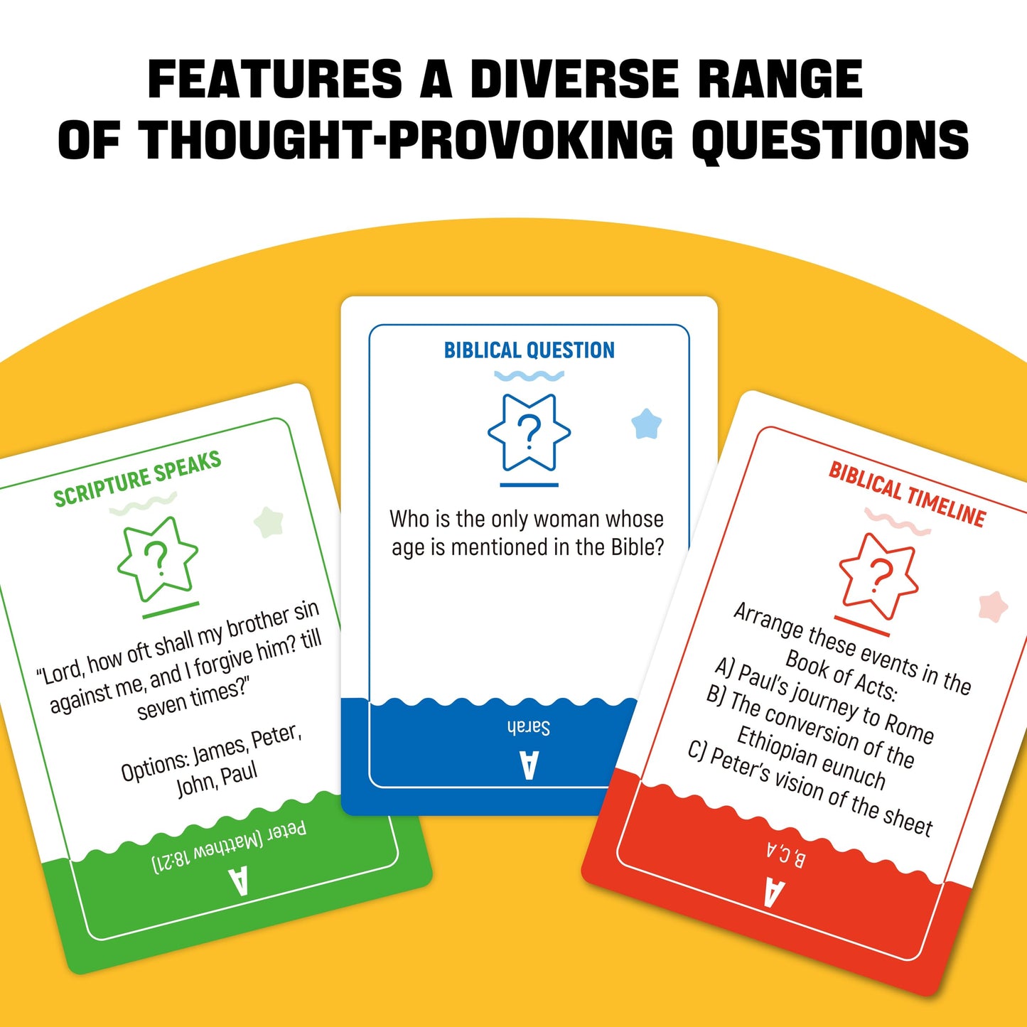 HOLY QUEST, A Fun Bible Trivia Game, Extra Value 400 Cards Pack with 6 Engaging Categories, Perfect for Bible Study, Youth Groups and Church