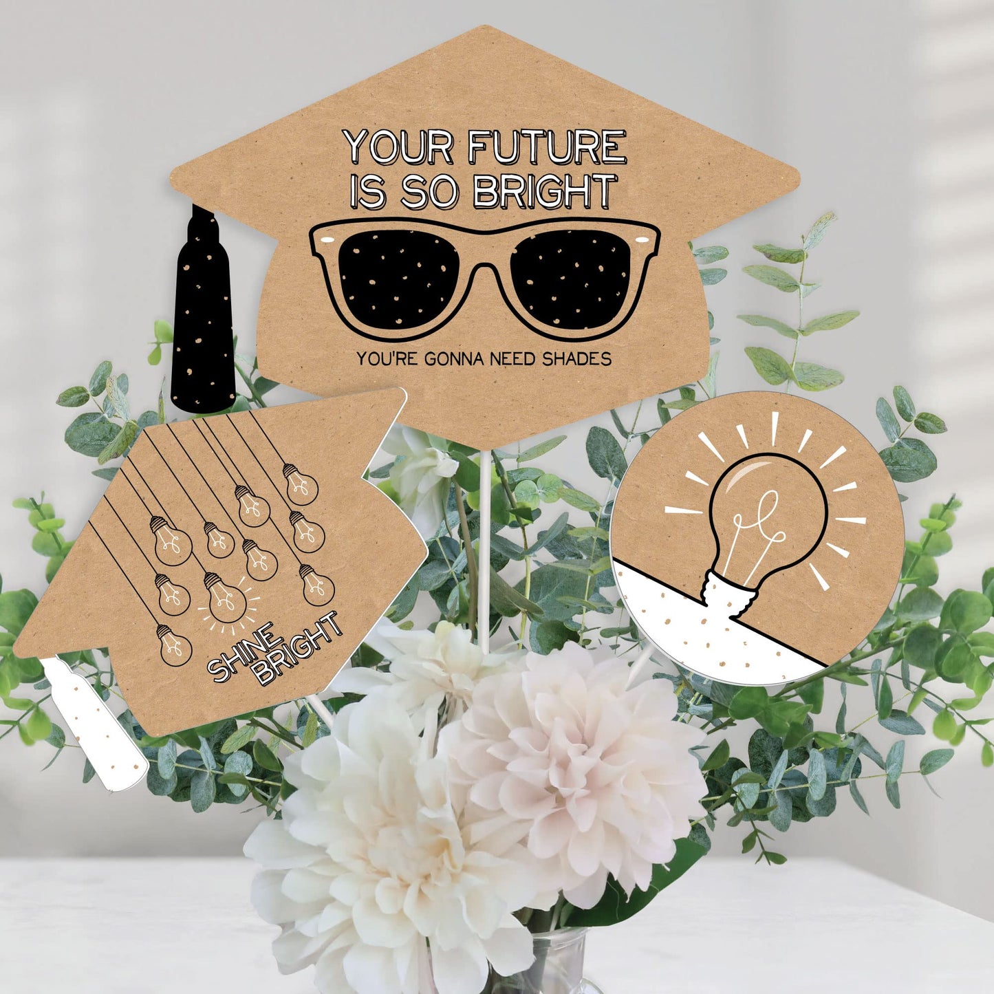 Big Dot of Happiness Bright Future - Graduation Party Centerpiece Sticks - Table Toppers - Set of 15