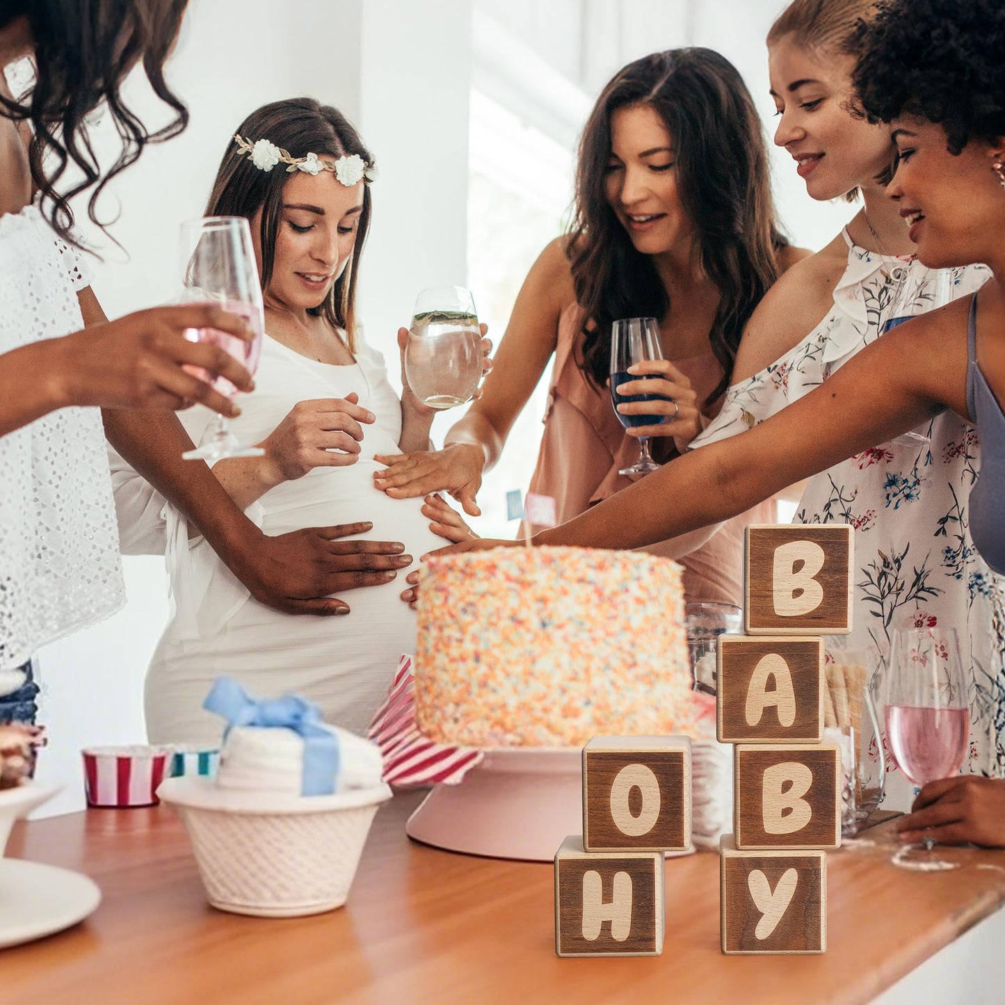 OH Baby Wooden Blocks for Baby Shower Party Table Centerpiece Decoration, Gender Reveal Letters Guestbook Keepsake - Small 2.0" Blocks