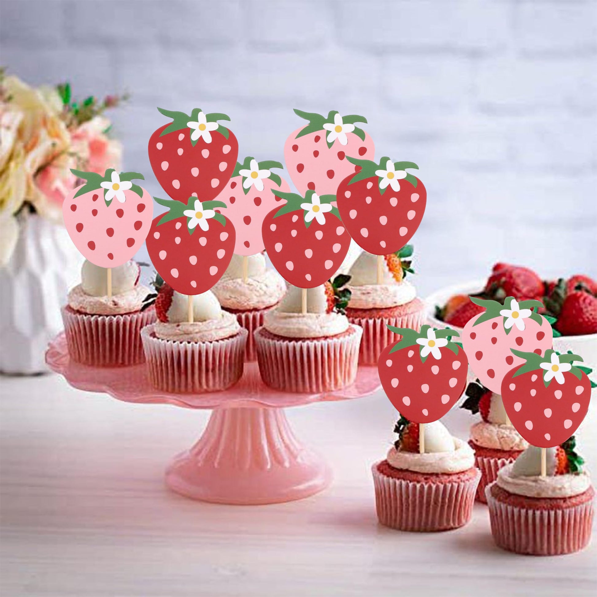 Strawberry Birthday Cupcake Toppers,Strawberry One 1st Birthday Cake Topper