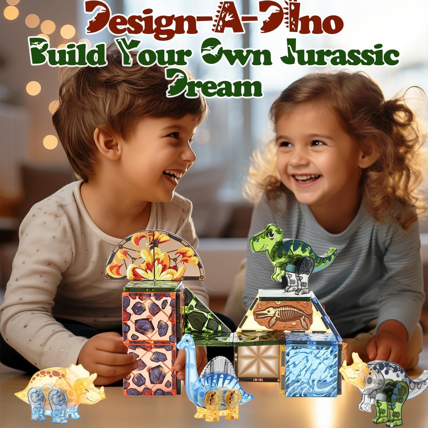 Magnetic Tiles Dinosaur Toys for Kids 3-7 Magnet Building Blocks Toddler Dino Toys - Educational STEM Toys 3 Year Old Boy Gift Learning Resources