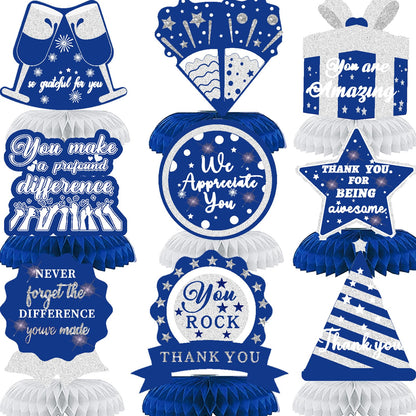9PCS We Appreciate You Honeycomb Centerpieces Blue Silver Glitter Thank You Table Centerpieces Table Topper Decor Teacher Doctor Nurse Employee Staff