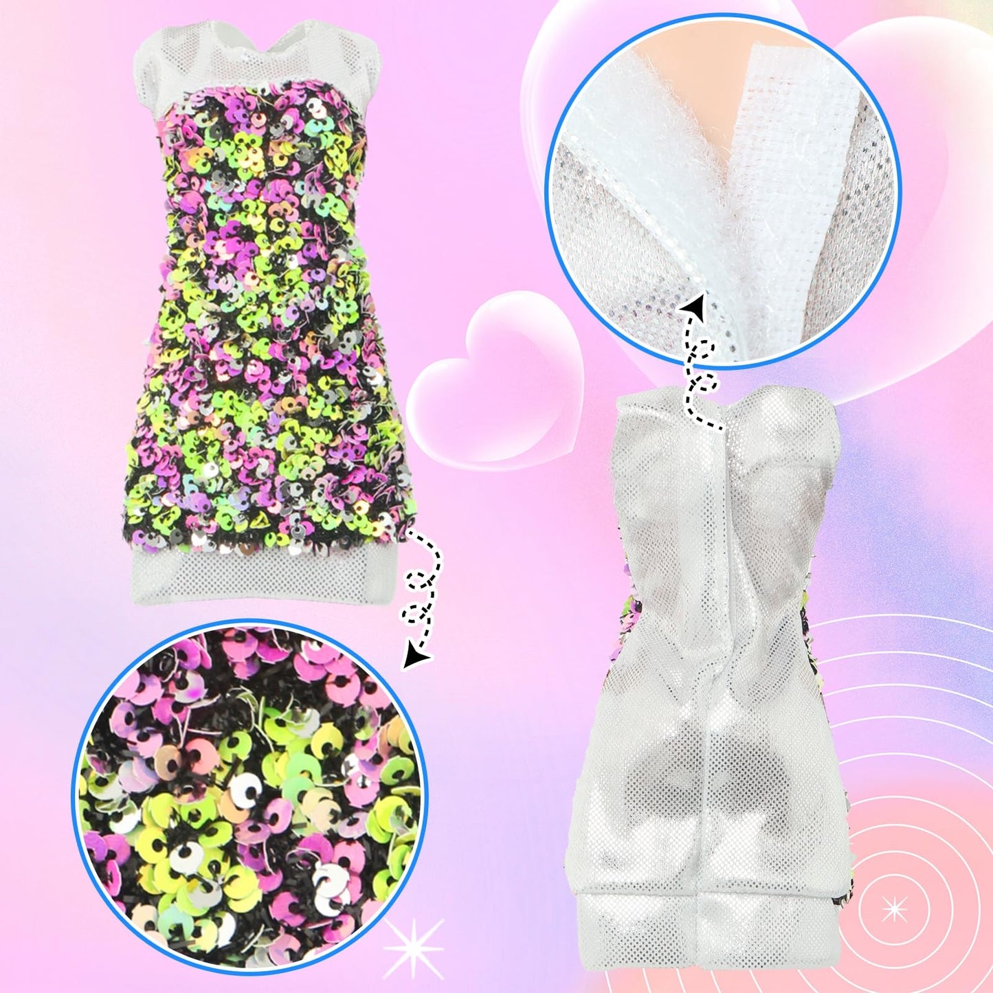 BLIJOLA Doll Clothes 5 Sets Sequins Dresses for 11.5 Inch Girl Doll Including 2 Mermaid Clothes Swimwear 1 Evening Dress 2 Casual Dress Party Outfits