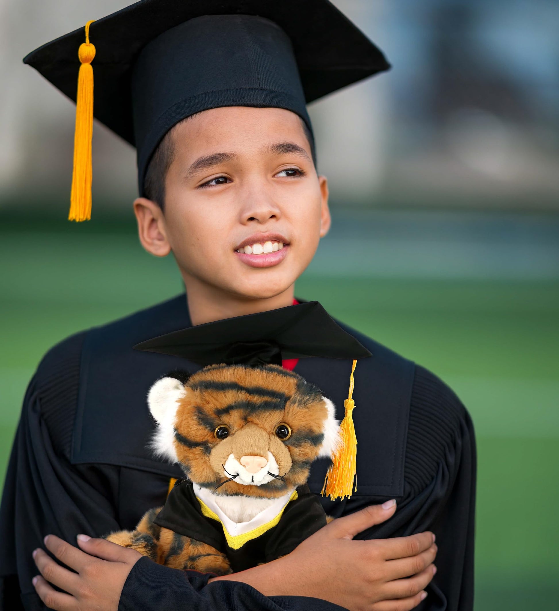 DolliBu Squat Tiger Graduation Plush Toy - Soft Tiger Plush Graduation Stuffed Animal Dress Up with Gown and Cap with Tassel Outfit - Gift