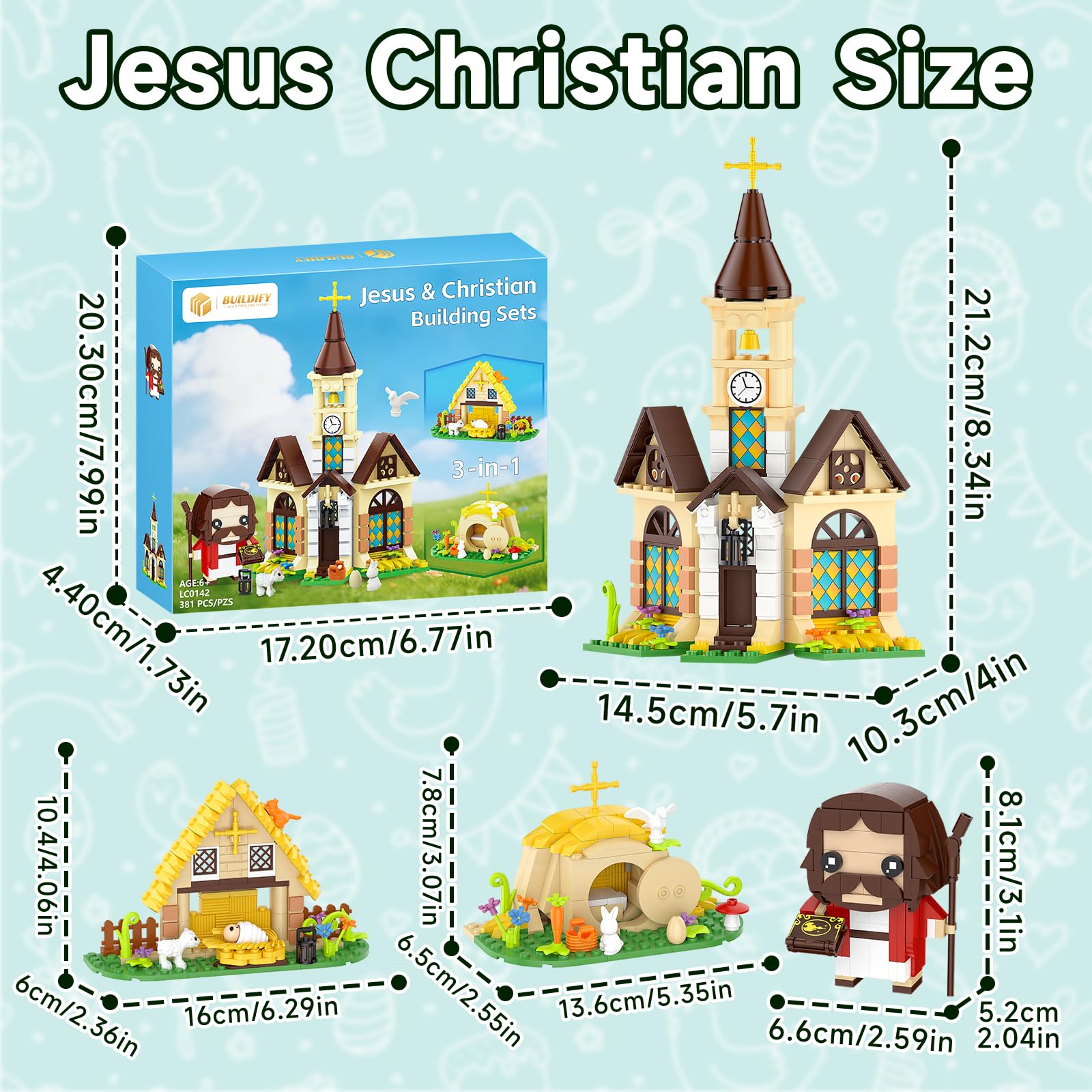 Nubee Jesus Christian Nativity 3-in-1 Building Blocks Set, Jesus Resurrection & Church Easter Decor, Religious Building Toy, Christian Gifts, Easter