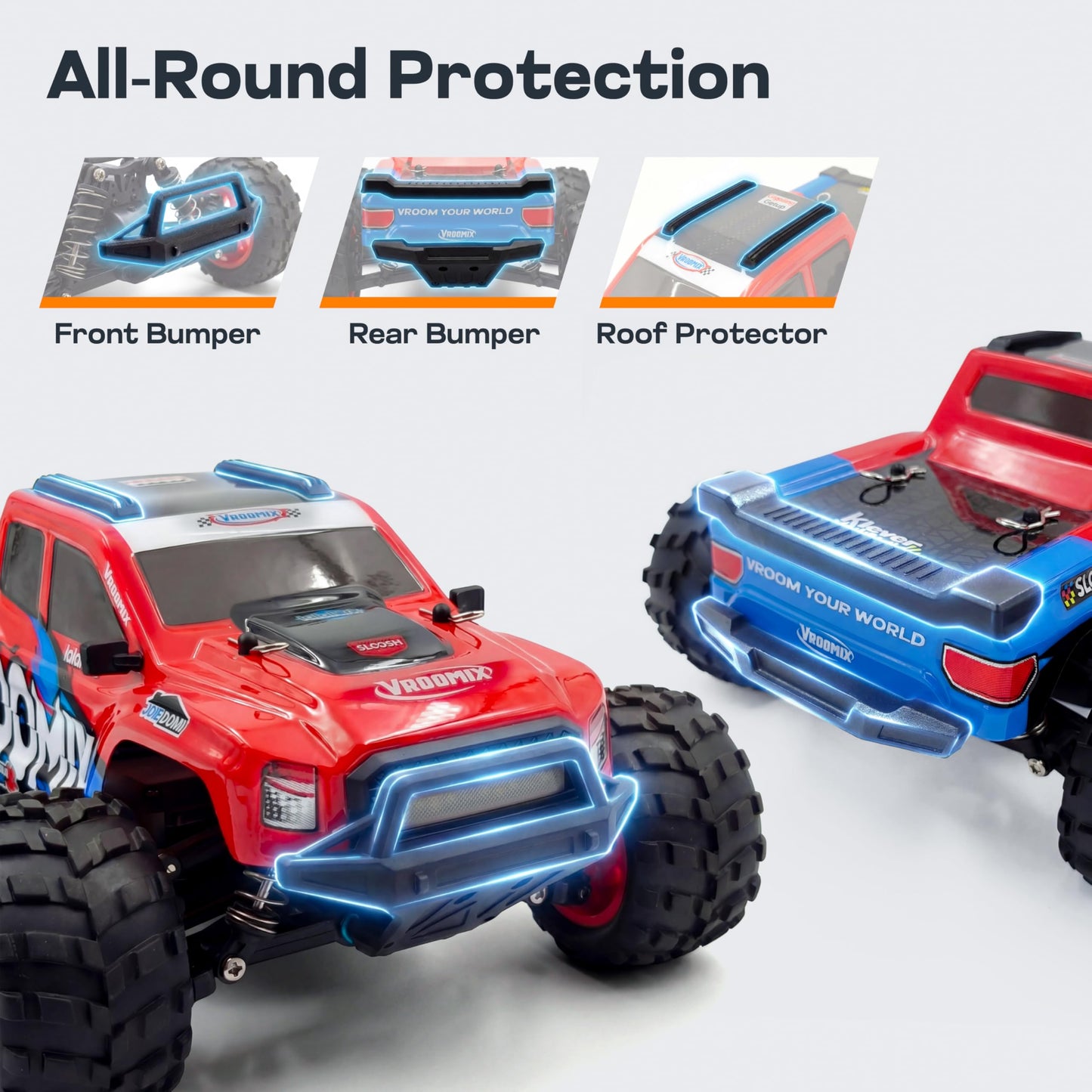 Vroomix 1:16 4WD RC Car, Red Remote Control Light Hobby Racing Monster Truck Toy Gift for Kids, 3 Driving Modes, Up to 28 Mph, 35 Mins, 110 Ft Range