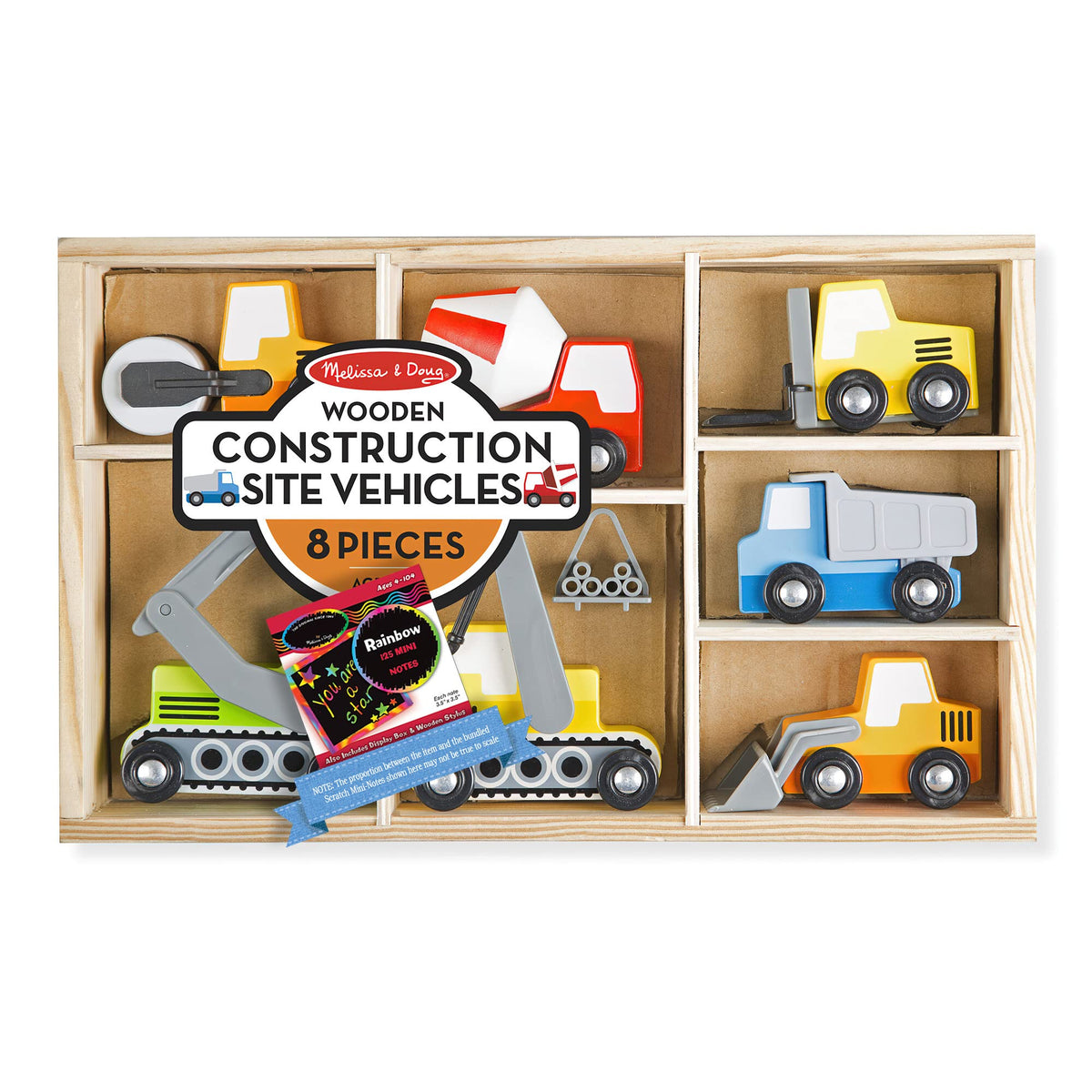Melissa & Doug? Construction Site Vehicles: Wooden Vehicle Bundle with 1 Theme Compatible M&D Scratch Fun Mini-Pad (03180)