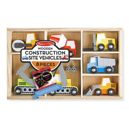 Melissa & Doug? Construction Site Vehicles: Wooden Vehicle Bundle with 1 Theme Compatible M&D Scratch Fun Mini-Pad (03180)
