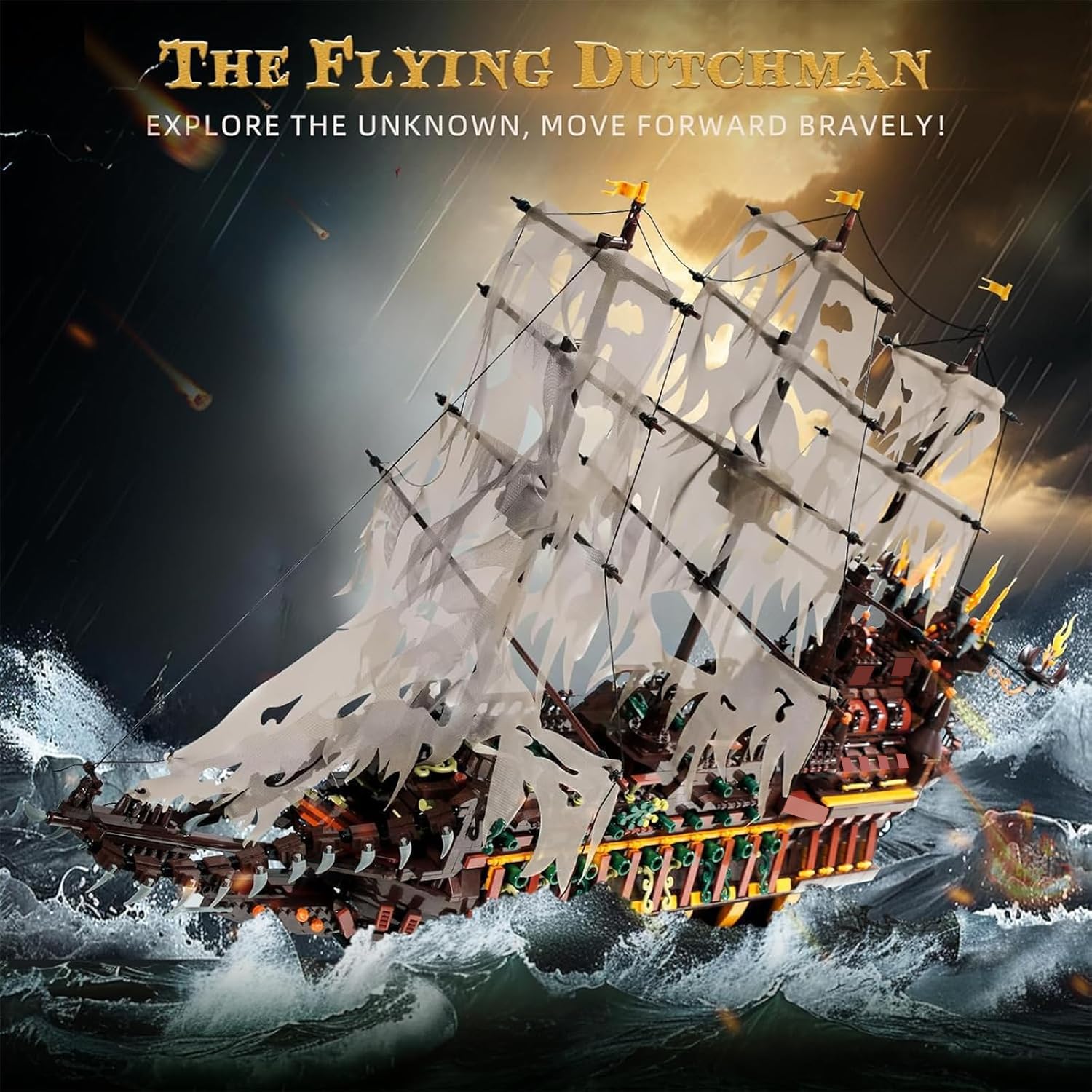 Mould King Large Pirates Ship Model Building Blocks Kits, MOC Dutchman Building Block Pirate Ship Construction Set to Build, Toys Gift for Age