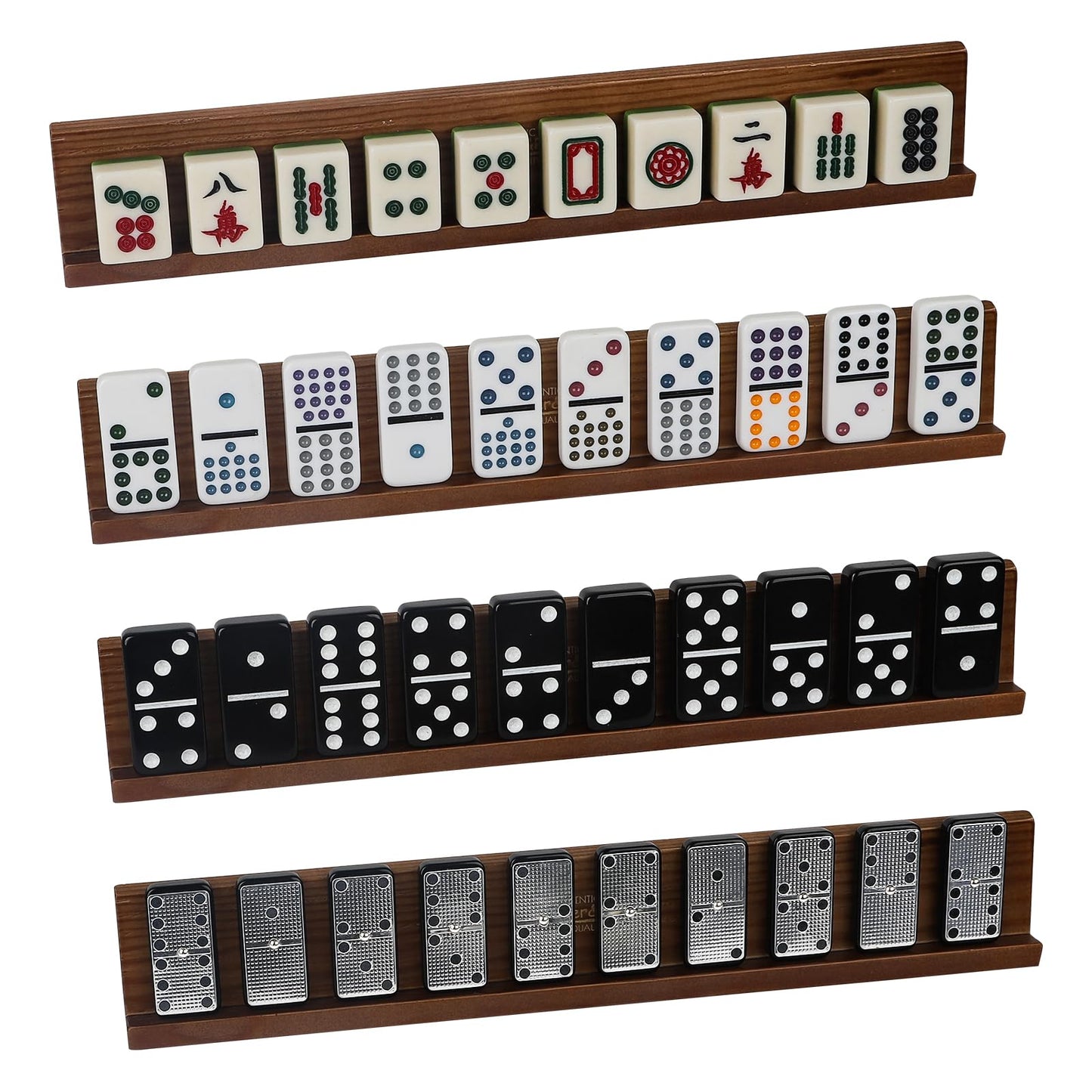 Bucher&Rossini Domino Racks 4packs - Authored Design Nut Brown Tile Holders for Dominoes Set Mexican Trains Mahjoon Chickenfoot