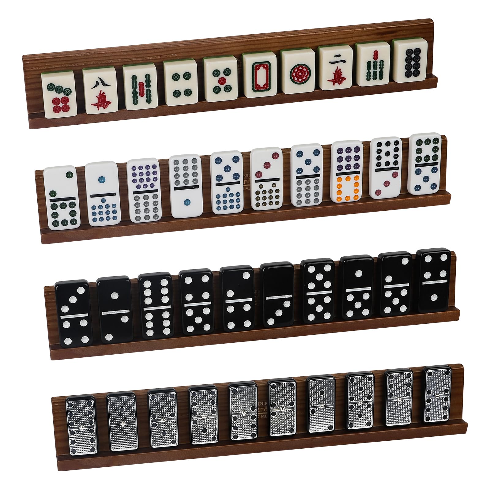 Bucher&Rossini Domino Racks 4packs - Authored Design Nut Brown Tile Holders for Dominoes Set Mexican Trains Mahjoon Chickenfoot