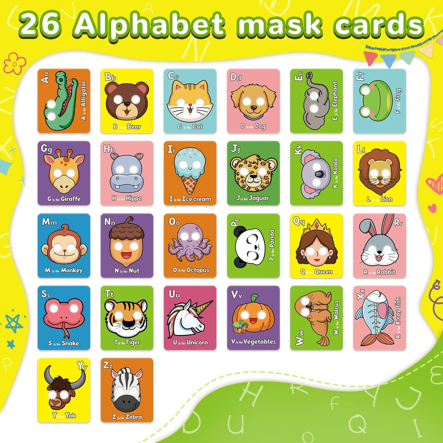 Broytain Alphabet Flash Cards,Giant ABC Animal Flash Cards for Toddler 3-5,26 Lowercase and Uppercase Letter Cards,Educational Learning Games