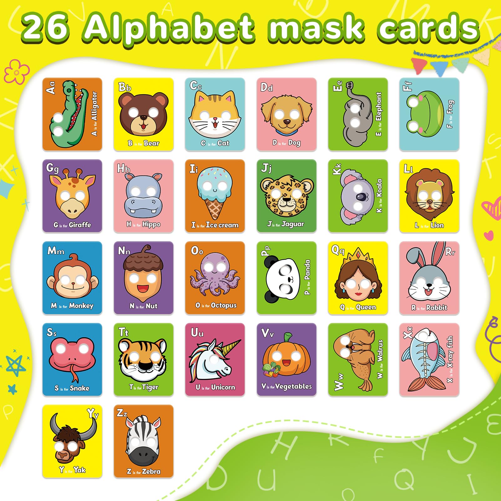 Broytain Alphabet Flash Cards,Giant ABC Animal Flash Cards for Toddler 3-5,26 Lowercase and Uppercase Letter Cards,Educational Learning Games