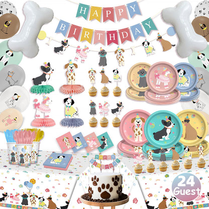 Dog Birthday Party Decorations, Fanvoes Dog Theme Decor Set Happy Birthday Banner Plates and Napkins Party Supplies Puppy Tablecloth Paw Balloons