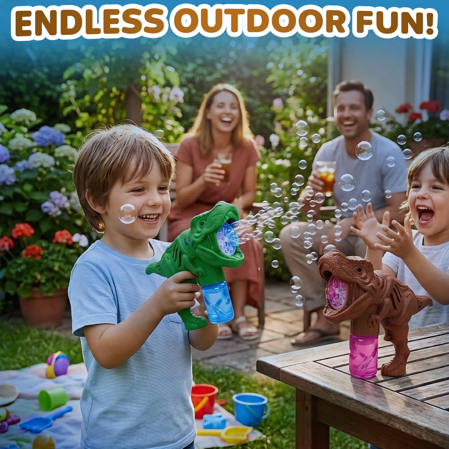 Toysery Dinosaur Bubble Machine Gun for Kids Ages 3-5, LED Dino Bubble Blaster with Music and Bubble Solution, Automatic Bubble Maker Toy, Assorted