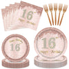 96 PCS Sweet 16 Party Decorations Rose Gold 16th Birthday Decorations for Girls16th Birthday Party Plates and Napkins Sweet Sixteen Birthday Party