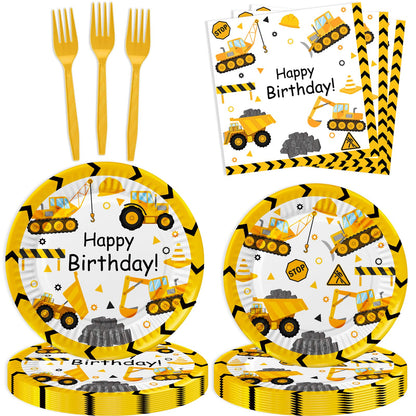 80 Pcs Construction Party Supplies Construction Disposable Paper Dinner Plates Napkins Forks Dinnerware for Dump Truck Theme Baby Shower 1st 2nd 3rd