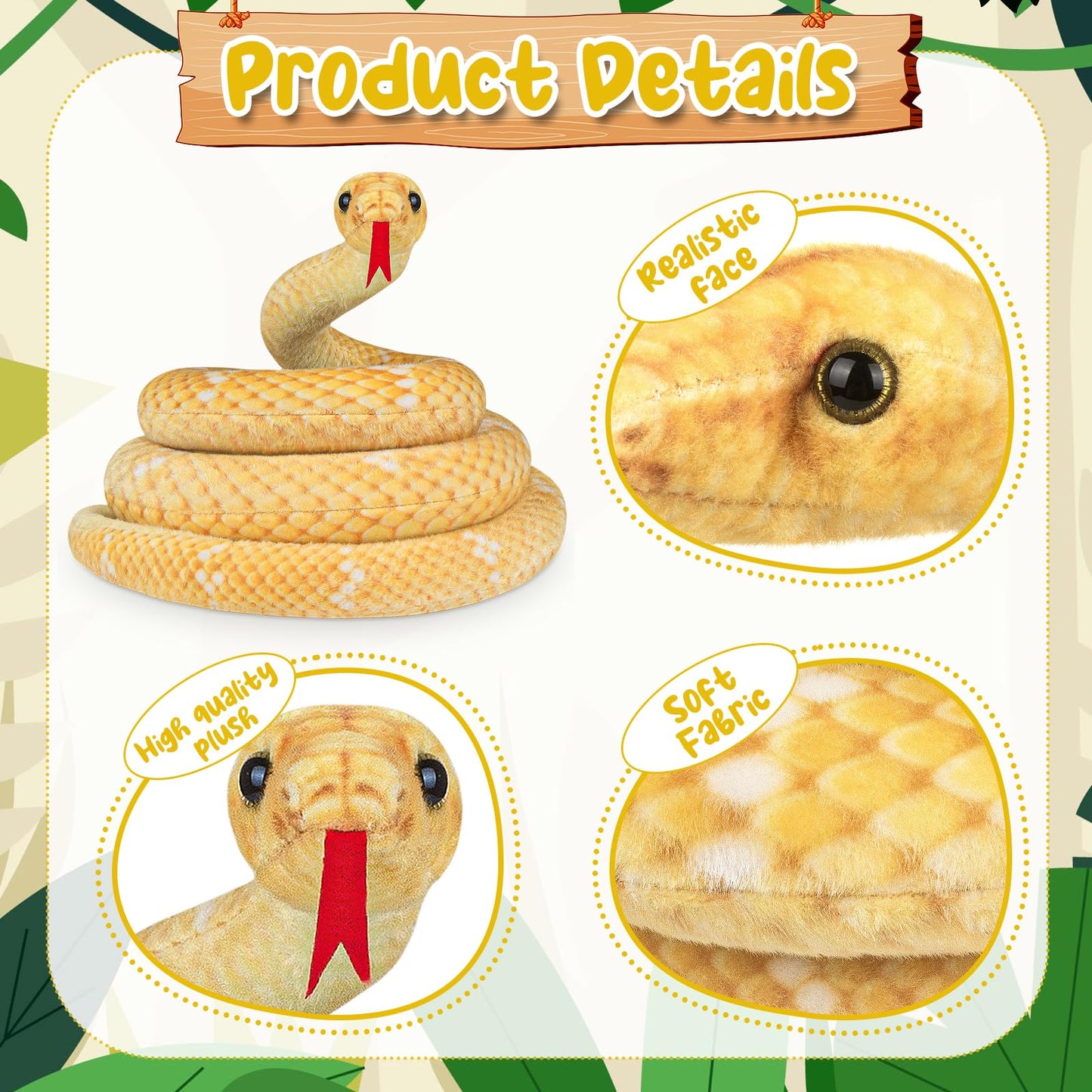 Hozzi Giant Boa Constrictor Large Stuffed Animal Snake Plush Realistic Toy 200cm / 80 Inches Lifelike Gifts for Kids Birthday Party Prank Props