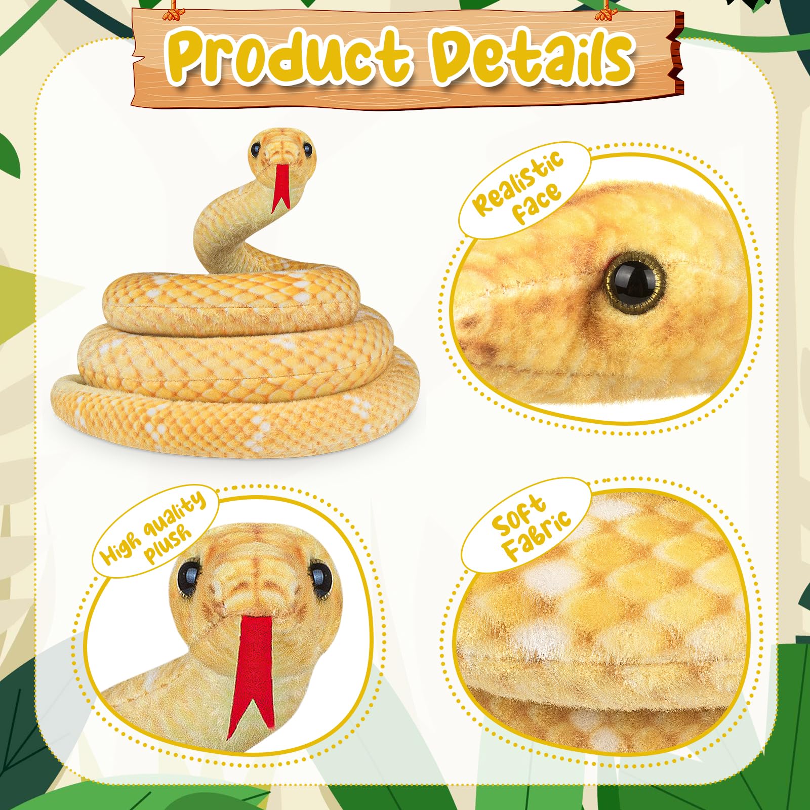Hozzi Giant Boa Constrictor Large Stuffed Animal Snake Plush Realistic Toy 200cm / 80 Inches Lifelike Gifts for Kids Birthday Party Prank Props