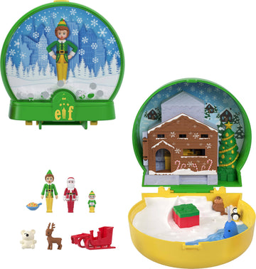 Polly Pocket x Elf Collaboration Compact, Micro Dolls and Holiday Theme Playset, 6 Themed Accessories, Buddy, Santa, & Papa Elf Figures