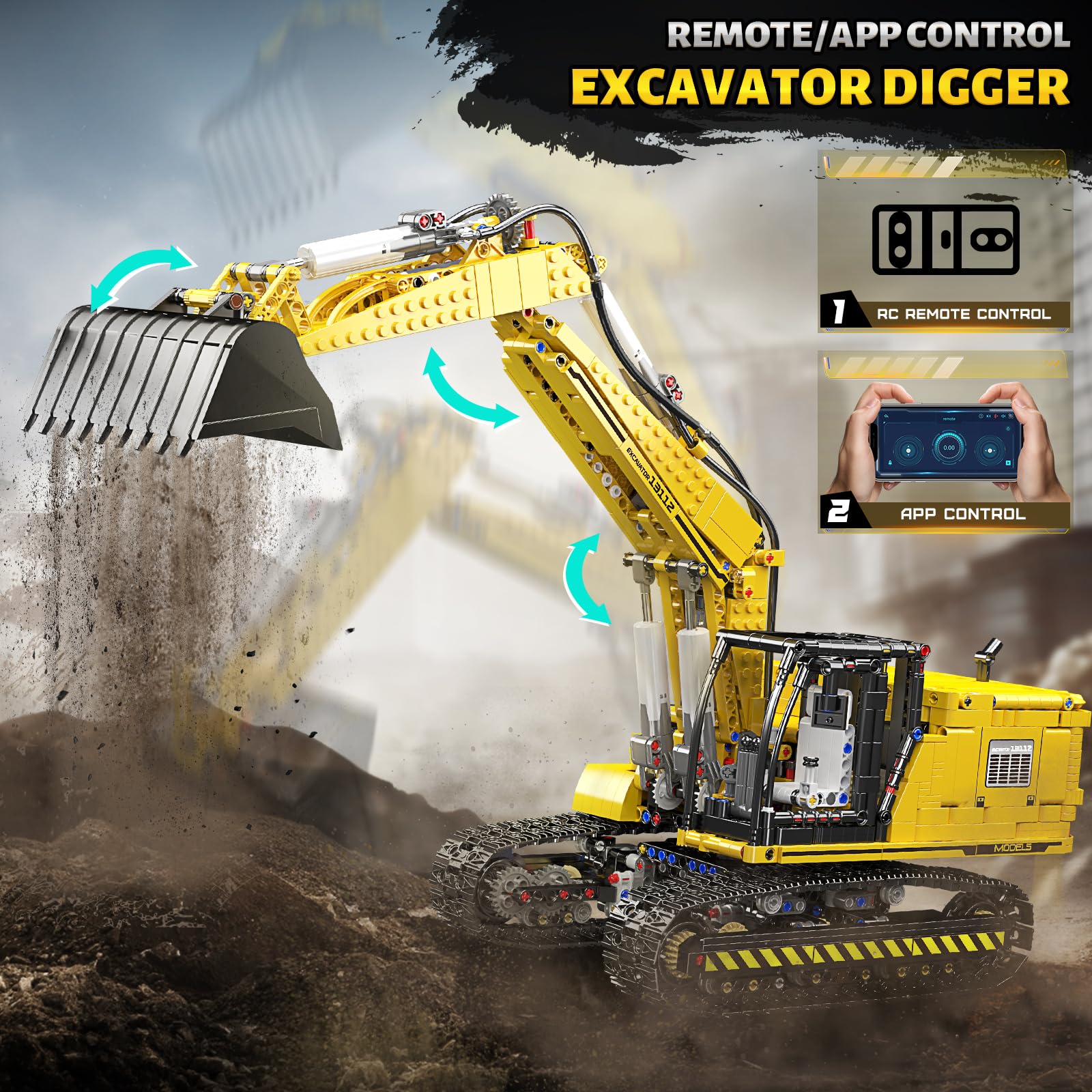 Mould King 13112 Upgraded RC Excavator Building Sets, 2169+ Pieces Building Model Kits, App Remote Control Construction Truck Excavator Science Kits