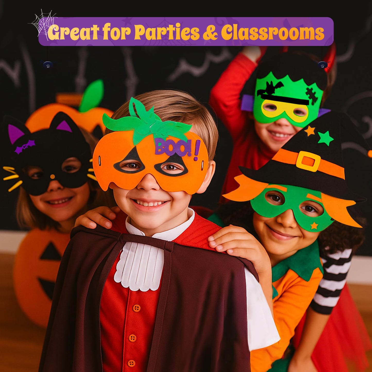 4E's Novelty Halloween Crafts for Kids Bulk 24 Pack, Self Adhesive Mask Foam Craft Kit Fall Crafts, School Home Group Activities, Party Supplies