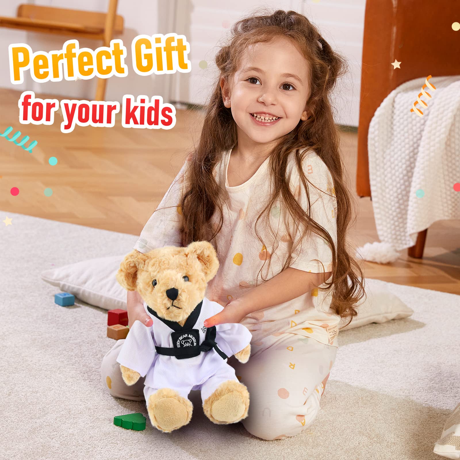 Houwsbaby Taekwondo Teddy Bear Stuffed Animal Karate Bear Martial Arts Plush Toy Adorable Gifts for Taekwondo Kids Black Belt Presents for Girls